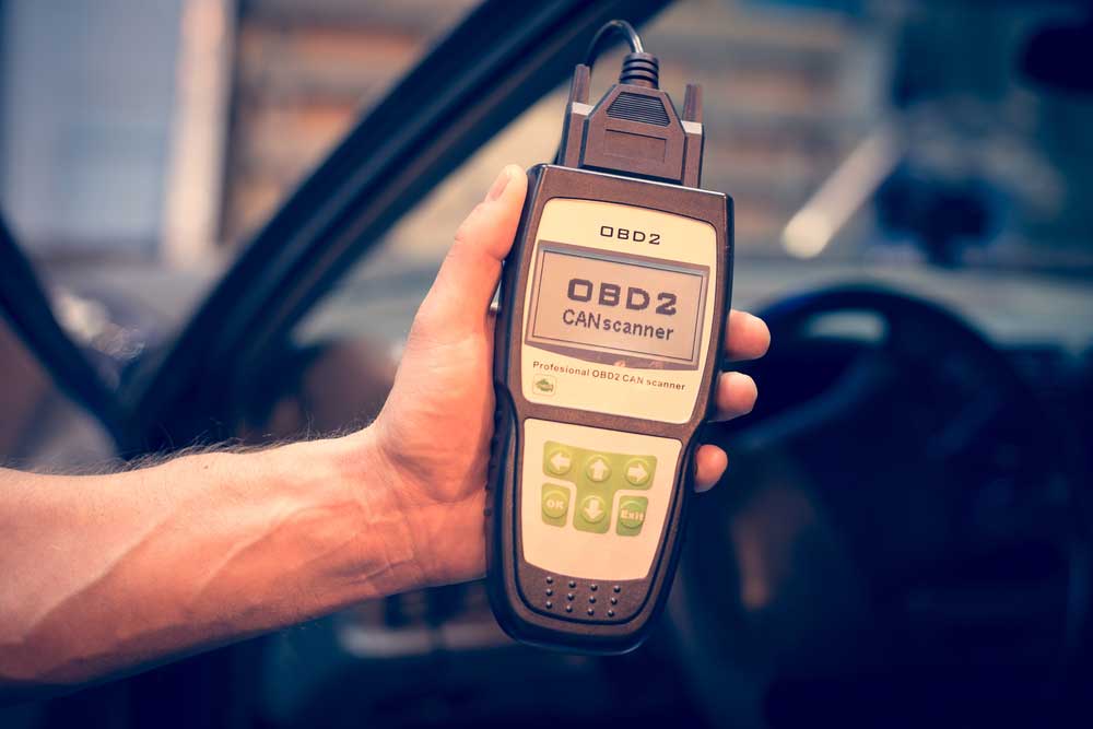 An OBD-II scanner that scans the CAN bus for vehicle diagnosis