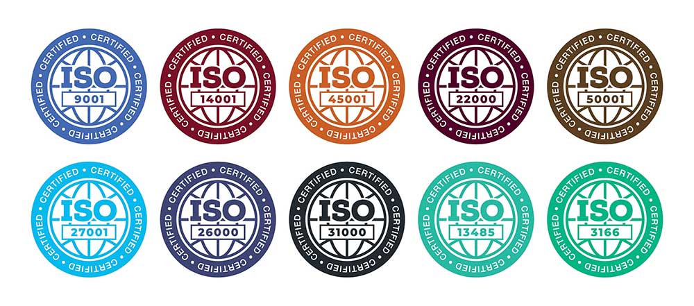 A set of ISO-certified badge stamps