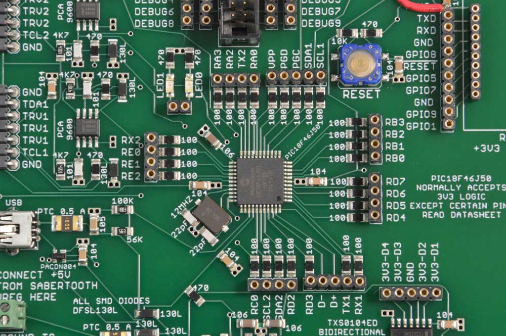Silkscreen markings on a PCB