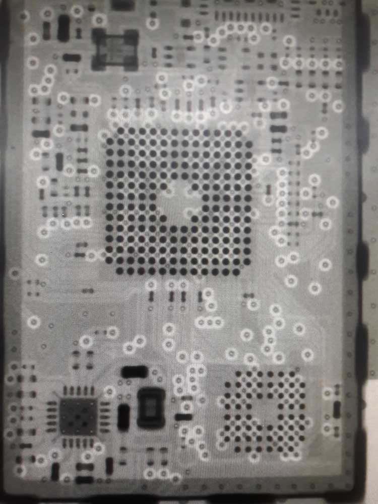 An X-ray image of a PCB